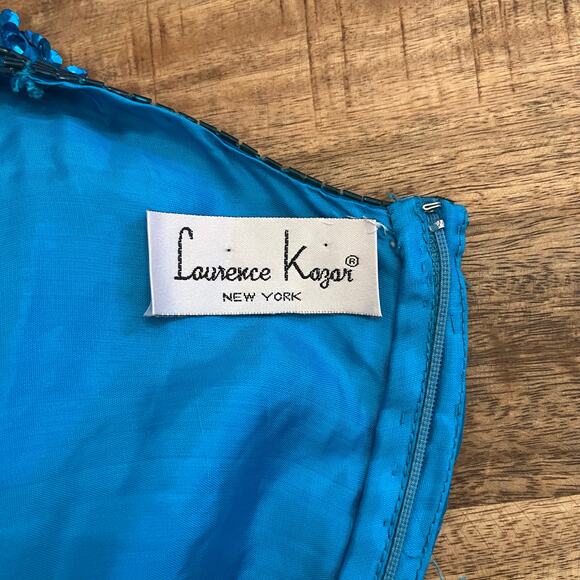 Vintage Laurence Kazar Sequin Sheath Dress L Silk Blue Beaded Party Costume 80s - Picture 8 of 16